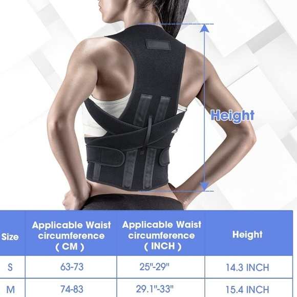 Women or Men Back Brace Support Straightener Lumbar Adjustable Vest Black M - Picture 3 of 9